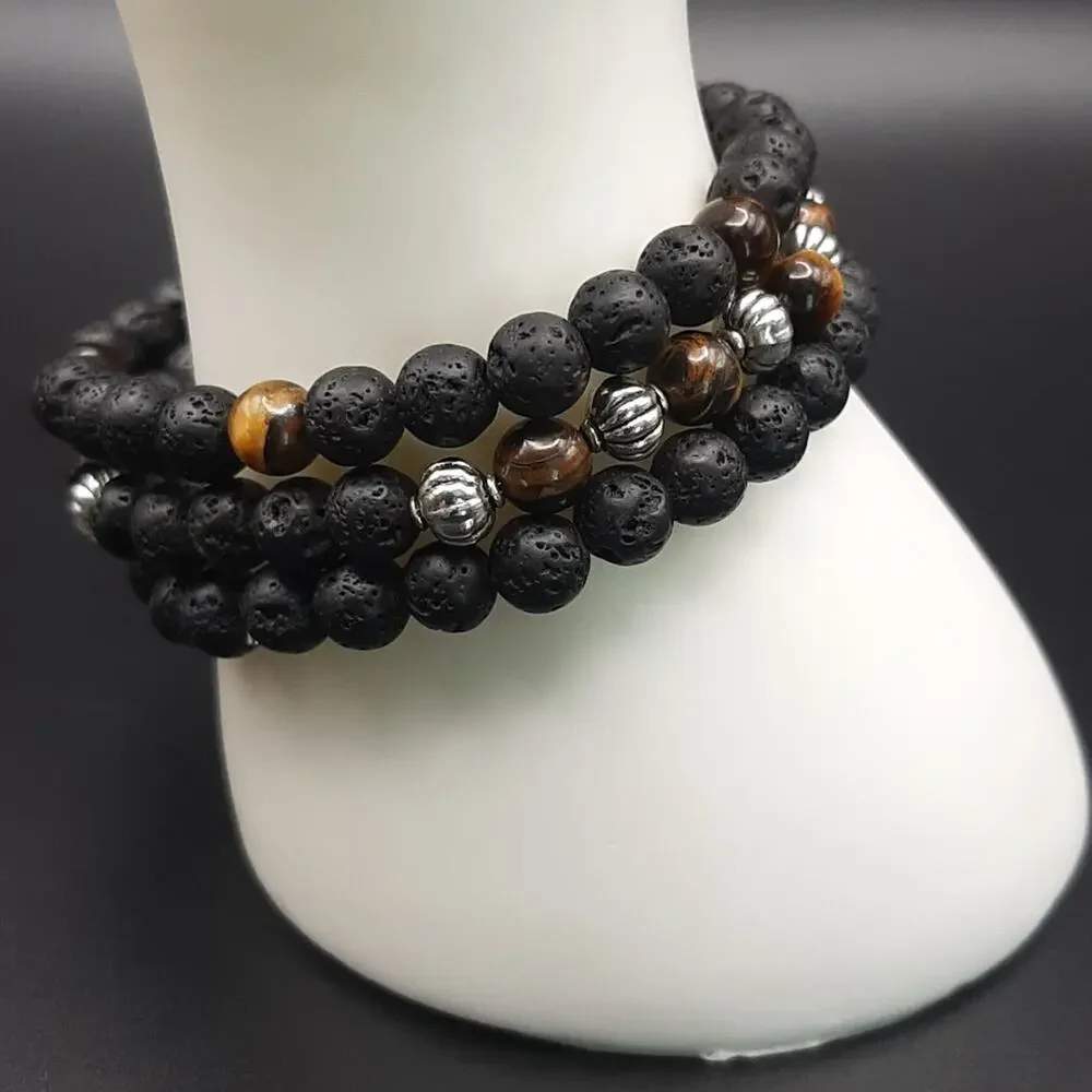 NWOT 4 Pack Jewelry Set Natural Stone Lava Agate Beaded Necklace Bracelets